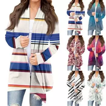 Женская модная повседневная куртка-кардиган средней длины с принтом L