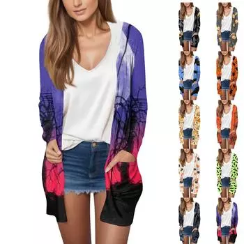 Женская модная повседневная куртка-кардиган средней длины с длинными рукавами и капюшоном на Хэллоуин S бежевый