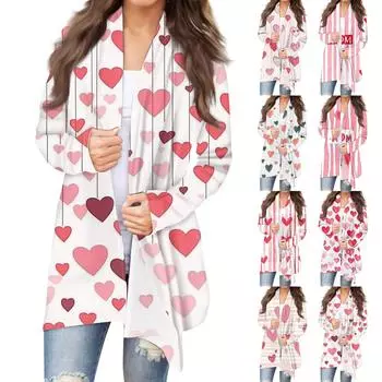 Женская модная повседневная куртка-кардиган средней длины с принтом, пальто L розовый