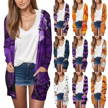 Женская модная повседневная куртка-кардиган средней длины с длинными рукавами и капюшоном на Хэллоуин XXXXL