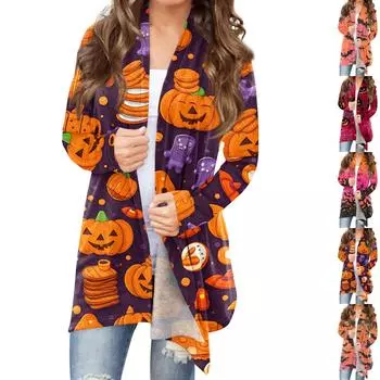 Женская модная повседневная куртка-кардиган средней длины с принтом XXXL