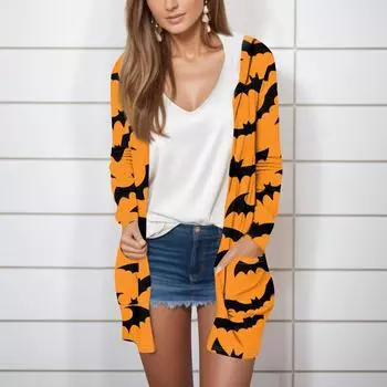 Женская модная повседневная куртка-кардиган средней длины с длинными рукавами и капюшоном на Хэллоуин XXXXL