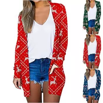 Женская модная повседневная куртка-кардиган средней длины с принтом 2022, пальто XXL красный