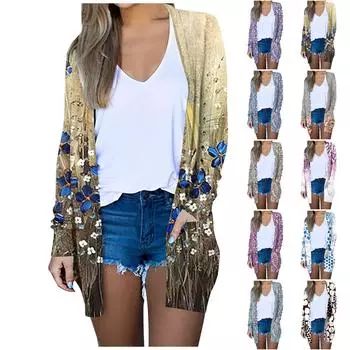 Женская модная повседневная куртка-миди с длинным рукавом и карманным принтом на Хэллоуин M серый