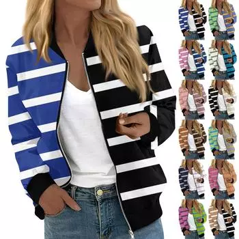 Женская модная повседневная куртка на молнии с длинным рукавом с принтом и круглым вырезом L чёрный