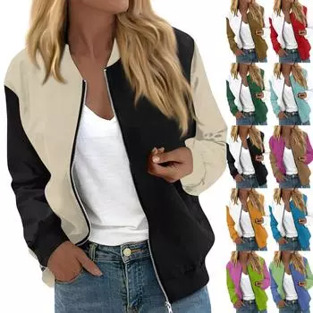 Женская модная повседневная куртка на молнии с длинным рукавом с принтом и круглым вырезом M