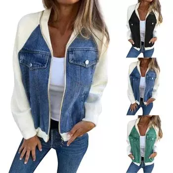 Женская модная повседневная куртка, однотонная куртка в стиле пэчворк с застежкой-молнией S белый