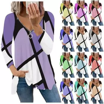 Женская модная повседневная куртка с длинным рукавом на молнии с v-образным вырезом в нерегулярную полоску и геометрическим принтом S розовый