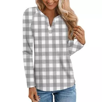 Женская модная повседневная куртка с длинным рукавом и V-образным вырезом в клетку L