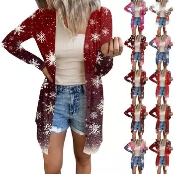 Женская модная повседневная куртка с длинными рукавами и принтом средней длины, кардиган на пуговицах, пальто XXXL красный