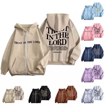 Женская модная повседневная куртка с длинными рукавами и принтом на молнии с капюшоном XXXL синий