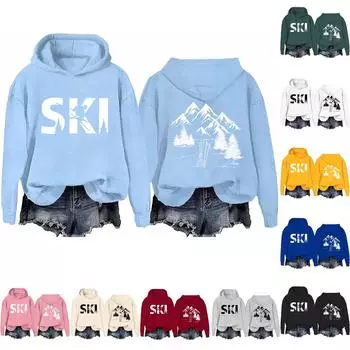 Женская модная повседневная куртка с круглым вырезом и принтом на лыжах L бежевый