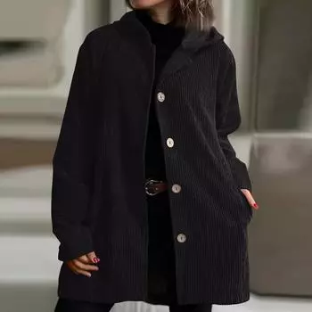 Женская модная повседневная куртка свободного покроя с длинными рукавами и капюшоном L чёрный