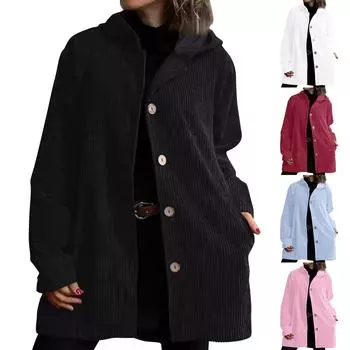 Женская модная повседневная куртка свободного покроя с длинными рукавами и капюшоном L чёрный