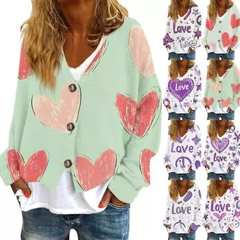 Женская модная повседневная куртка-толстовка с длинным рукавом с принтом ко Дню святого Валентина L бежевый