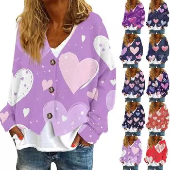 Женская модная повседневная куртка-толстовка с длинным рукавом с принтом ко Дню святого Валентина L бежевый