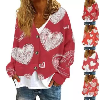 Женская модная повседневная куртка-толстовка с длинным рукавом с принтом ко Дню святого Валентина L