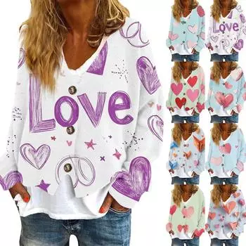 Женская модная повседневная куртка-толстовка с длинным рукавом с принтом ко Дню святого Валентина S