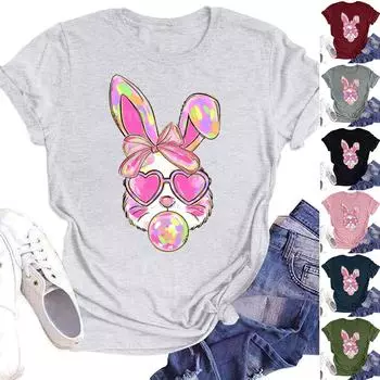 Женская модная повседневная летняя удобная блузка с круглым вырезом и коротким рукавом с принтом L армия зеленый