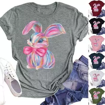 Женская модная повседневная летняя удобная блузка с круглым вырезом и коротким рукавом с принтом L армия зеленый