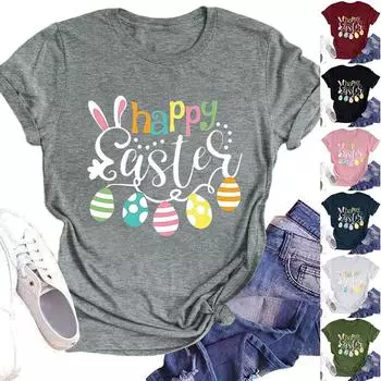 Женская модная повседневная летняя удобная блузка с круглым вырезом и коротким рукавом с принтом XXL