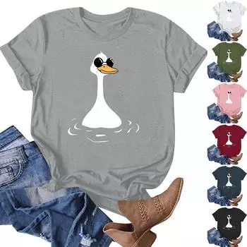 Женская модная повседневная летняя удобная блузка с круглым вырезом и коротким рукавом с принтом L армия зеленый