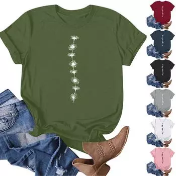 Женская модная повседневная летняя удобная блузка с круглым вырезом и коротким рукавом с принтом L армия зеленый