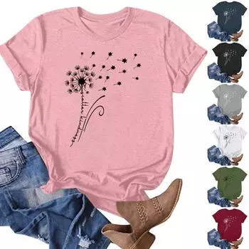 Женская модная повседневная летняя удобная блузка с круглым вырезом и коротким рукавом с принтом L армия зеленый