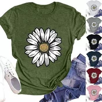 Женская модная повседневная летняя удобная блузка с круглым вырезом и коротким рукавом с принтом XXL