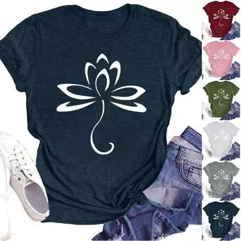 Женская модная повседневная летняя удобная блузка с круглым вырезом и коротким рукавом с принтом L армия зеленый