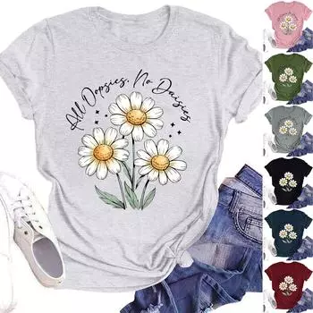 Женская модная повседневная летняя удобная блузка с круглым вырезом и коротким рукавом с принтом L армия зеленый