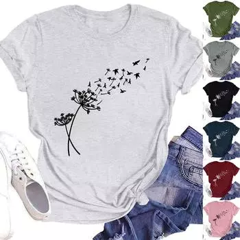 Женская модная повседневная летняя удобная блузка с круглым вырезом и коротким рукавом с принтом XL чёрный