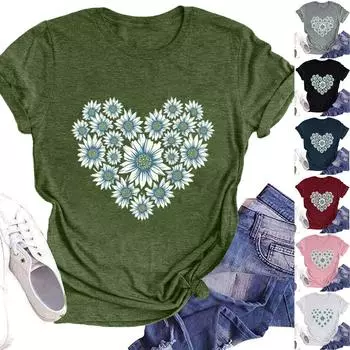 Женская модная повседневная летняя удобная блузка с круглым вырезом и коротким рукавом с принтом XXL тёмно-синий