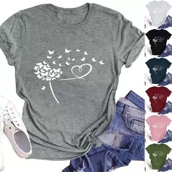 Женская модная повседневная летняя удобная блузка с круглым вырезом и коротким рукавом с принтом S винный