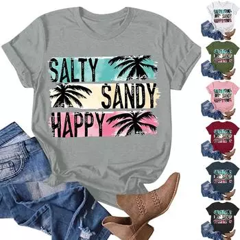 Женская модная повседневная летняя удобная блузка с круглым вырезом и коротким рукавом с принтом L армия зеленый