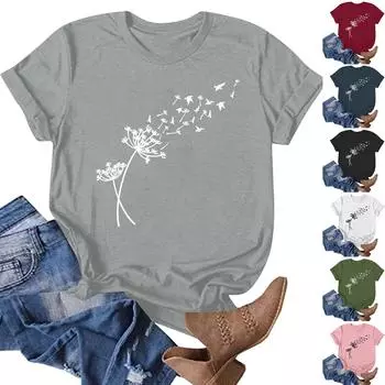 Женская модная повседневная летняя удобная блузка с круглым вырезом и коротким рукавом с принтом S