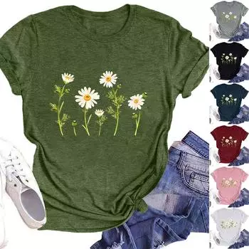 Женская модная повседневная летняя удобная блузка с круглым вырезом и коротким рукавом с принтом S винный