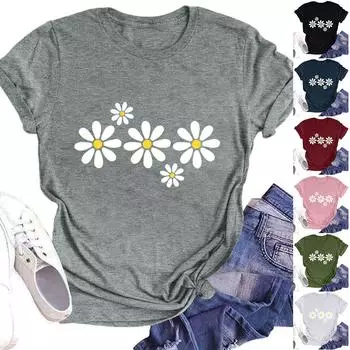 Женская модная повседневная летняя удобная блузка с круглым вырезом и коротким рукавом с принтом L армия зеленый