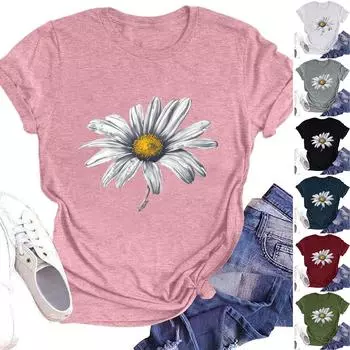 Женская модная повседневная летняя удобная блузка с круглым вырезом и коротким рукавом с принтом S