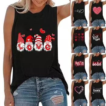 Женская модная повседневная майка без рукавов с классическим принтом ко Дню святого Валентина, классическая футболка унисекс XXL киноварь