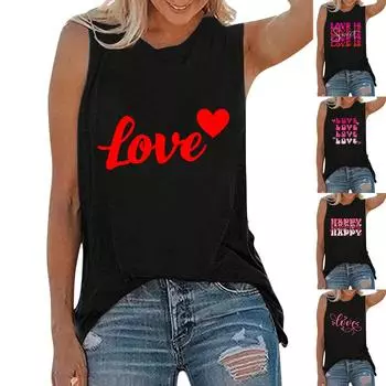 Женская модная повседневная майка без рукавов с классическим принтом ко Дню святого Валентина, классическая футболка унисекс XL винный
