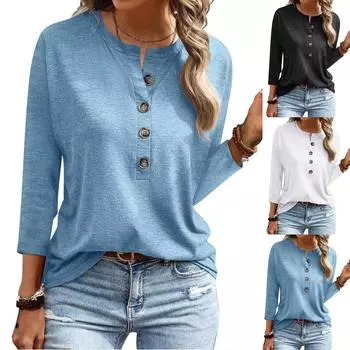 Женская модная повседневная новая свободная футболка с круглым вырезом и рукавами 3/4 с принтом, женский топ M чёрный