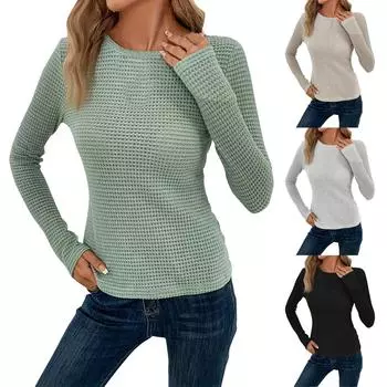 Женская модная повседневная облегающая универсальная футболка с длинным рукавом и круглым вырезом L чёрный