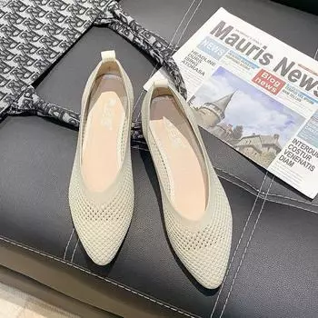 Женская модная повседневная обувь, балетки разных цветов, вязаная обувь вамп с мягкой подошвой и низким вырезом, женская повседневная обувь для вечеринок 35 чёрный