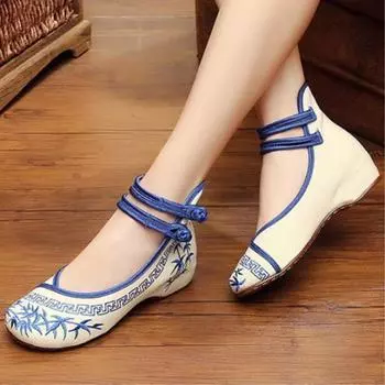 Женская модная повседневная обувь из бамбука с вышивкой из бамбука в этническом стиле с дихотомантами 34 синий
