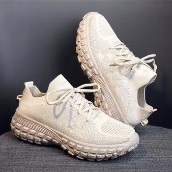 Женская модная повседневная обувь из сетчатой ткани, дышащая, на шнуровке, женская спортивная обувь на танкетке, массивная женская вулканизированная обувь, женские кроссовки 36 бежевый