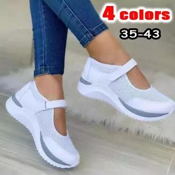 Женская модная повседневная обувь Кроссовки на танкетке Женские кроссовки на воздушной подушке Спортивная обувь с дышащей сеткой Обувь без шнуровки на платформе Большие размеры 35-43 35 белый