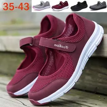 Женская модная повседневная обувь на плоской подошве, кроссовки с дышащей сеткой, летние прогулочные туфли, 4 цвета 35 чёрный