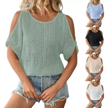 Женская модная повседневная однотонная футболка без бретелек с открытыми рукавами L бежевый