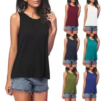 Женская модная повседневная однотонная футболка без рукавов с круглым вырезом и пуговицами сзади L